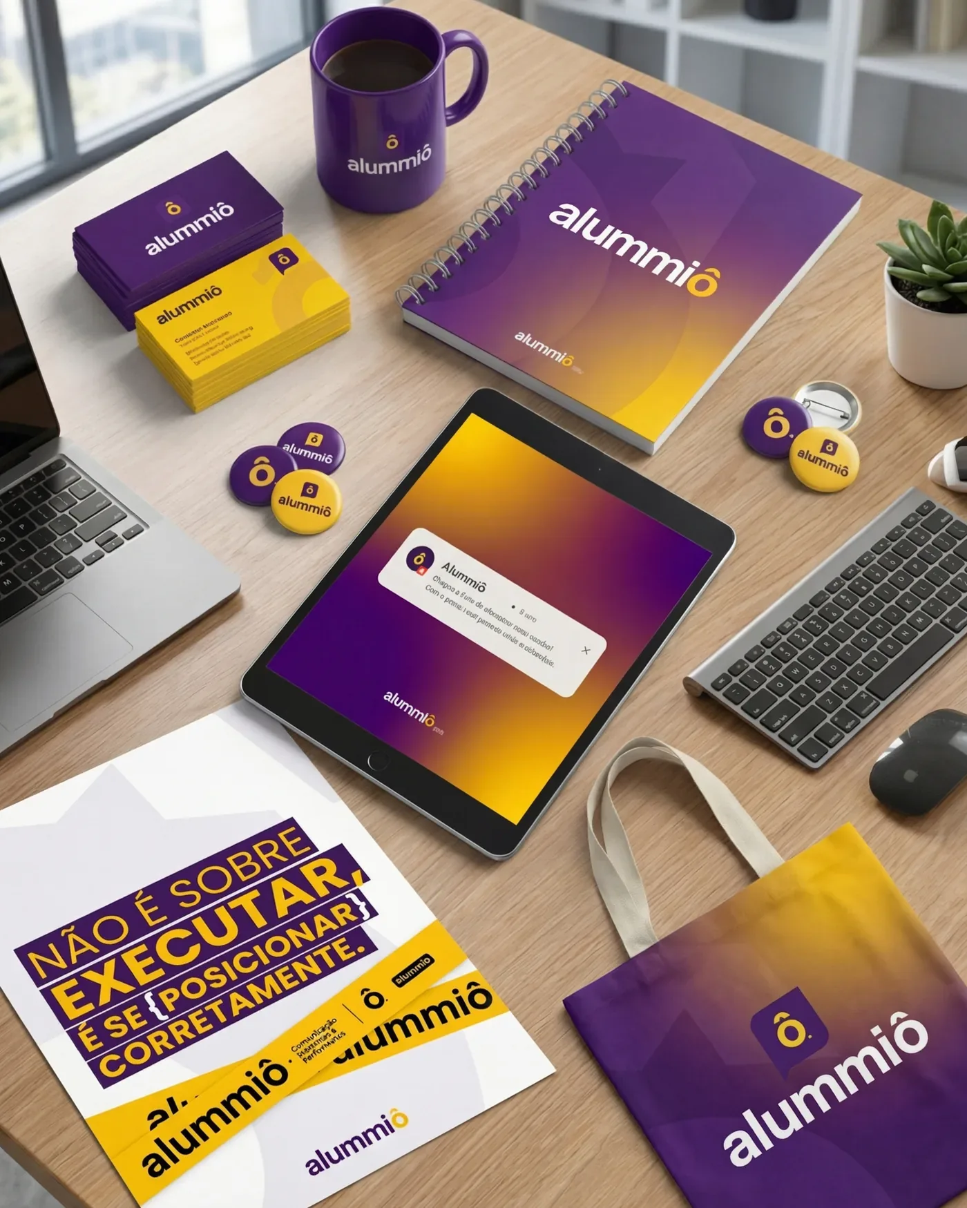 Materiais da marca alummiô — papelaria e aplicações